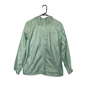 Columbia Jacket Womens Medium Green Striped Ridge Gate Uninsulated Hooded Coat